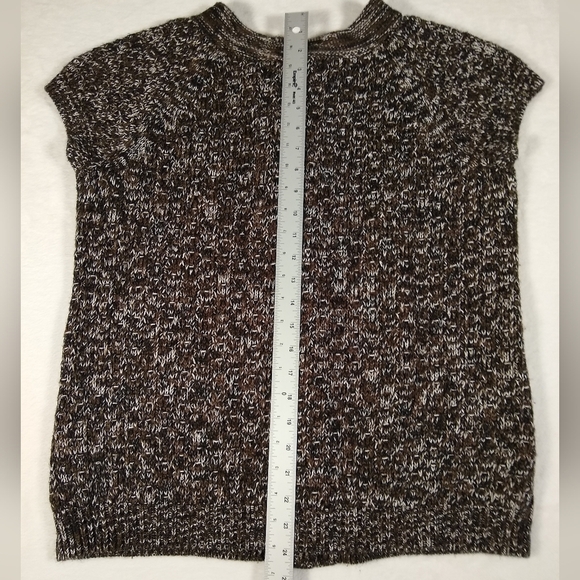 Kim Rogers Variegated Brown Knit Sweater Vest Open Front Button Neck Med Cotton - Picture 7 of 10